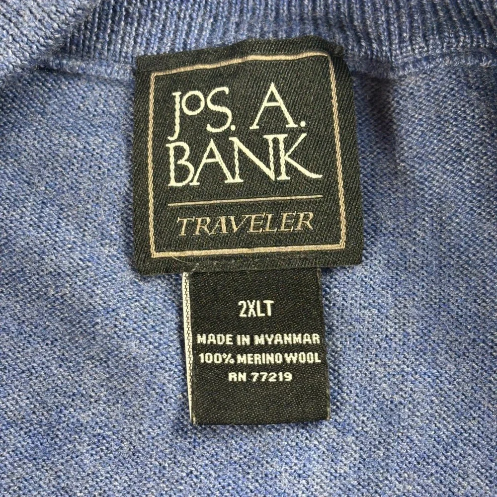 JOS A BANK TRAVELER 100% MERINO WOOL 1/4 ZIP SWEATER 2XL TALL BLUE‎ Classic